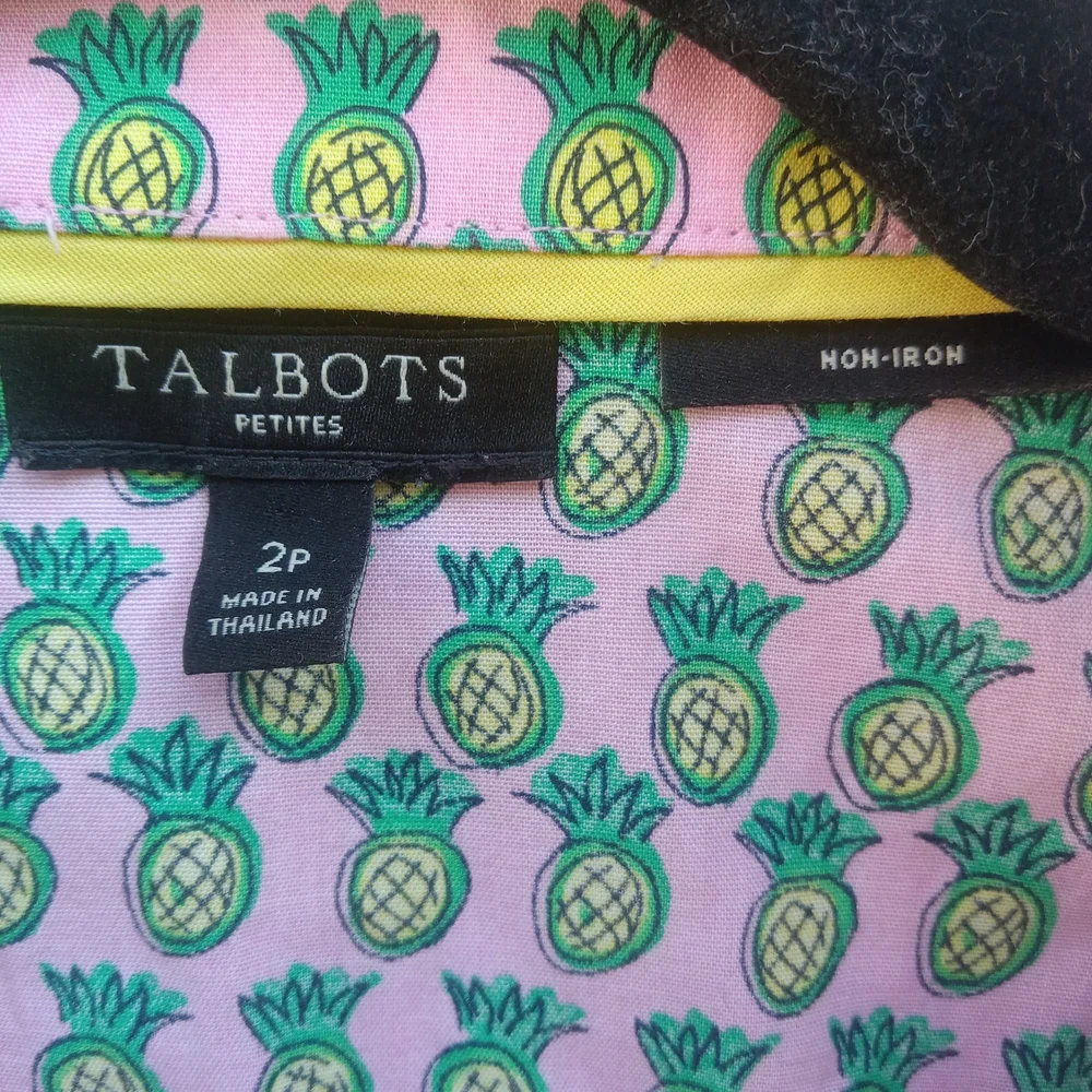 Talbots Pink Pineapple Button-Front Sleeveless Top Size 2 P